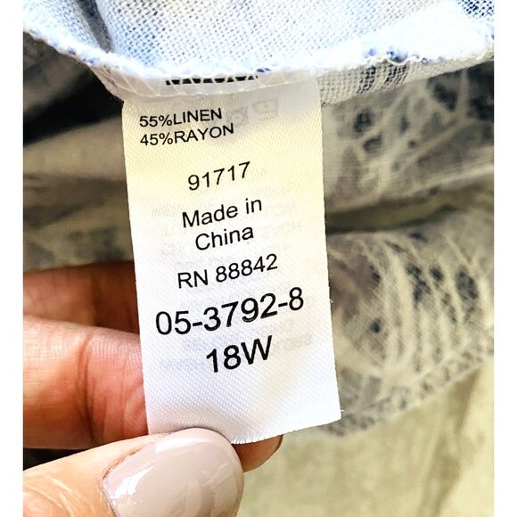 Woman Within Blue Tropical Leaf Print Sleeveless Linen Blend High Low Dress 18W - Picture 6 of 9